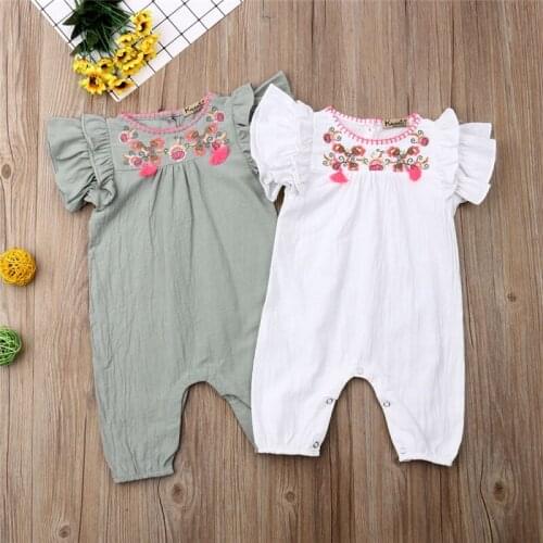 2019 New Baby Girl Infant Ruffle Floral Embroidery Romper Cute Cotton Jumpsuit Outfit Clothes Summer Baby Clothes