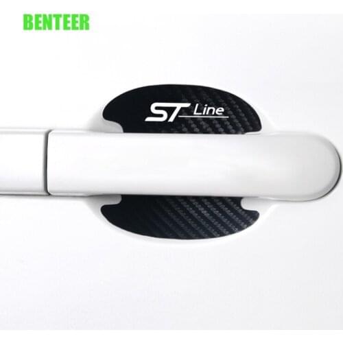 4pcs Carbon Fiber ST STLine Car Door Handle Protection Sticker For Ford Fiesta Mondeo Fusion Escape Edge Ecosport Kuga Focus