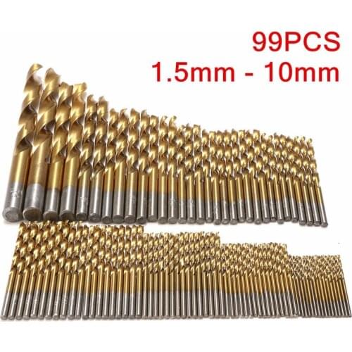99pcs Titanium HSS Drill Bits Coated 1.5mm - 10mm Stainless Steel HSS High Speed Drill Bit Set For Electrical Drill Tools