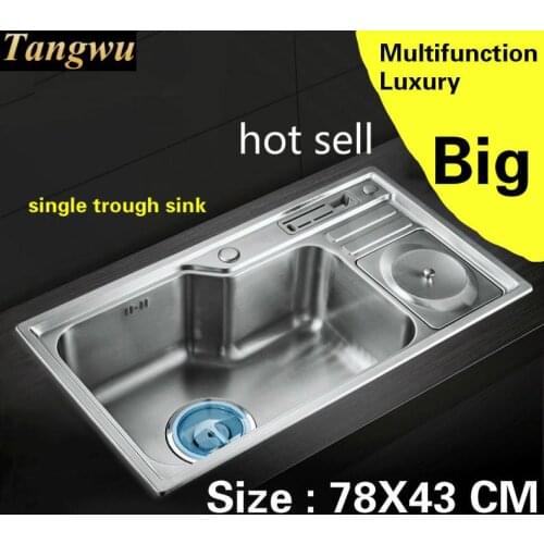 Free shipping Household big kitchen single trough sink dishes 304 stainless steel big hot selling 780x430 MM