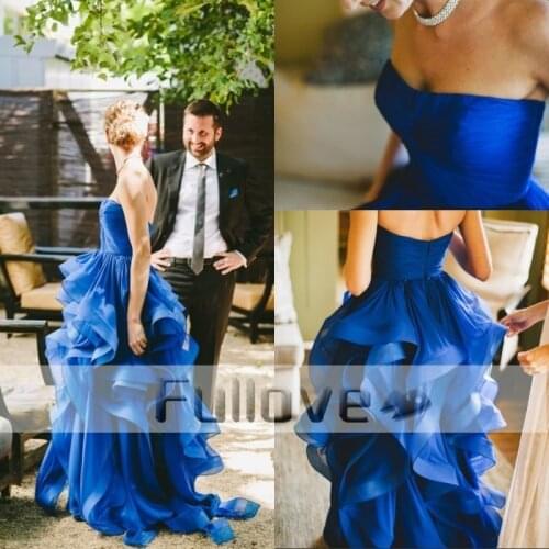 Noble Royal Blue Tulle Long Prom Dresses 2019 Sexy Strapless Pleat Off The Shoulder Formal Party Dress Vestido De Festa Caftan