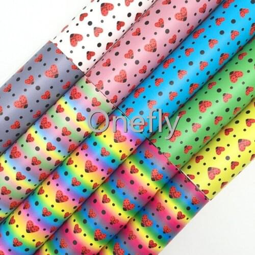 Onefly Ladybug in Hearts Shape Synthetic Leather, Valentines' Faux Leather Sheets For Bow DIY handbags shoes FZ006A