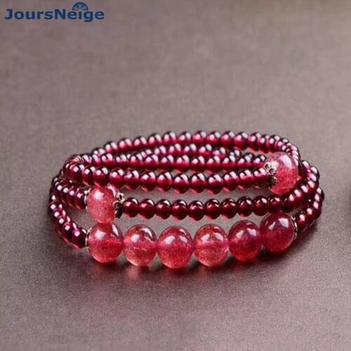 Wholesale Wine Red Natural Garnet Stone Bracelets Round Beads With Strawberry Bracelet Lucky for Women Crystal Gift Jewelry