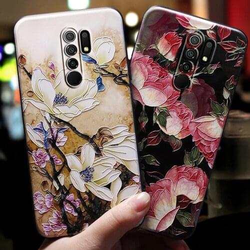 For Xiaomi Redmi 9 9A 9C Case Coque For Fundas Xiomi Redmi9 Redmi9A Redmi9C Cases Cover Red Rose Flowers Black Soft Phone Case