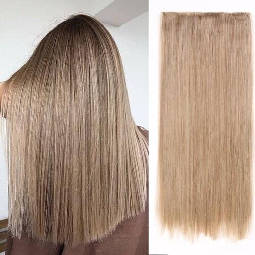 Synthetic Hair Long Straight Clip in Hair Extensions 24 Inch 5 Clips High Tempreture Fiber Hair Piece