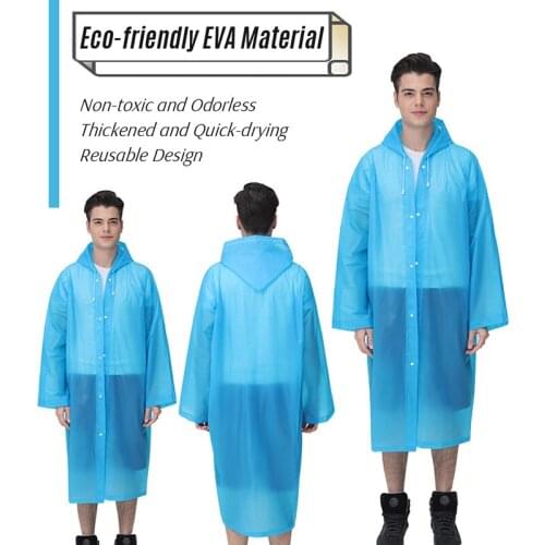 Men Raincoat EVA Environment Waterproof Reusable Hooded Neckline Wide Sleeves Long Outdoor Tourism Cycling Rainwear