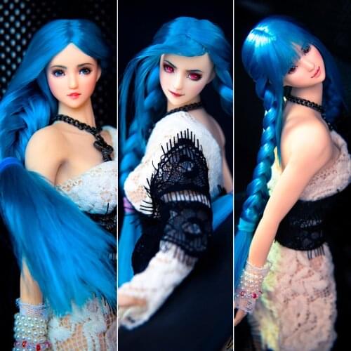 Estartek Customize Makeup KE39 1/6 Obitsu Blue Hair Girl Head Sculpt Set for Phicen OB Action Figure DIY
