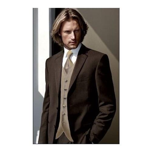 Brand New Groom Tuxedo Brown Groomsmen Notch Lapel Wedding/Dinner Suits Best Man Bridegroom (Jacket+Pants+Tie+Vest) B187