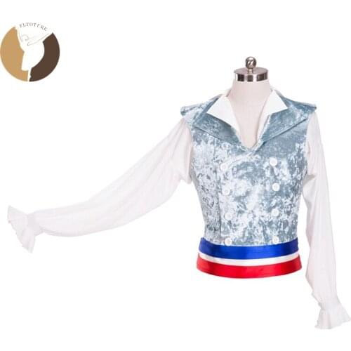 FLTOTURE Professional Male Tunic Velvet Two Pieces Man Jacket Princess Chiffon Dancewear Boys Ballet Top For Flame Of The Paris