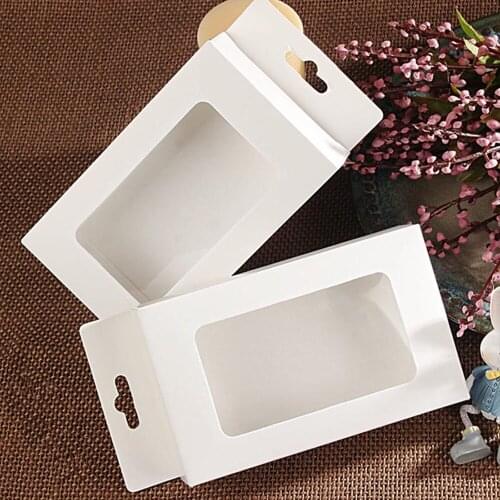 30Pcs/Lot 3x8x13cm Cardboard Packing Window Box For Earphone Cellphone Data Line Event Electronic Product Package Hang Hole Box