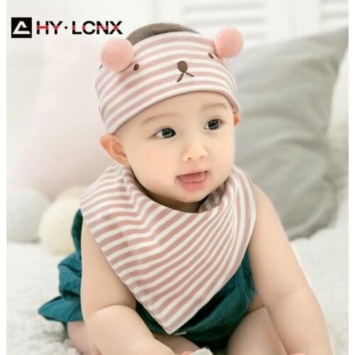 Newborn Spring Autumn Baby Hat Bib Set Cotton Breathable Striped Headband Bib Boy Girl Infant Outdoor Leisure Cute Hats Suit