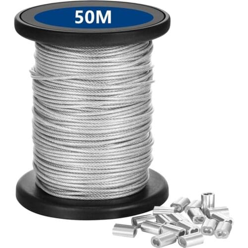 3mm*50m Stainless Steel Wire Rope Resistant Strong Line PVC Coated Flexible Clothesline Kit
