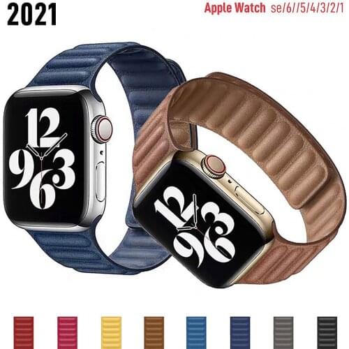 Leather Link strap For Apple watch band 44mm 40mm 38mm 42mm watchabnd 1:1 original Magnetic Loop bracelet iWatch seires 5 4 6 SE