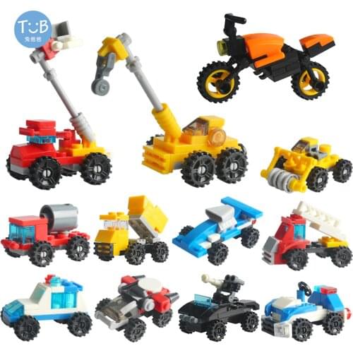 Mini Transportation Racing car Engineering vehicle Motorcycle Model Set Small Building Blocks Children Assembly Educational Toy