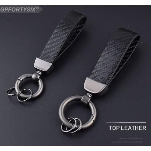 Motorcycle Car Keychain Carbon Fiber Leather Black Zinc Alloy Key Chain Key Rings Gift Auto Styling Accessories For BMW Honda