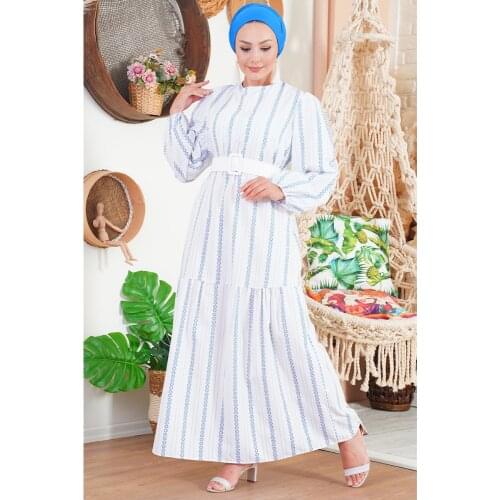 Balloon Sleeve Line Pattern Saks Dress muslim dress women abaya kaftan modest dress abayas for women abaya turkey turkish dresse