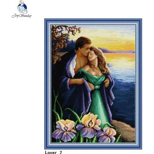 Joy Sunday Lover(2) Couple Pattern Cross Stitch Kit DIY Handmade DMC Eco Cotton Thread Needlework Embroidery Set Home Decoration