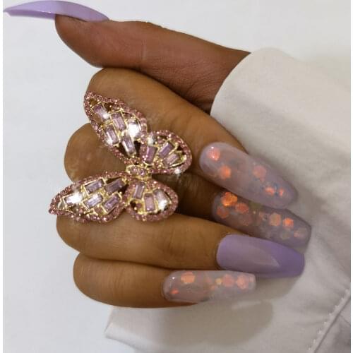 New Simple Rhinestone Butterfly Ring Vintage Pink Gold Finger Wedding Party Ring For Women Bridal Fashion Jewelry Engagement