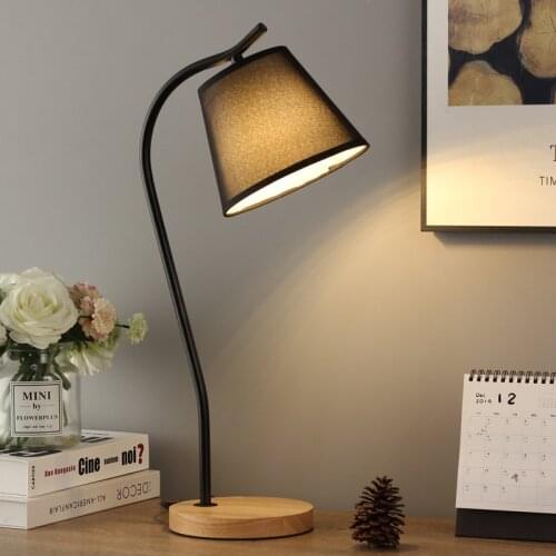 Nordic Iron Art Table Lamp LED Simple Desktop Light Eye Protection Dimming Fabric Lampshade Night Light for Living Bedroom Decor