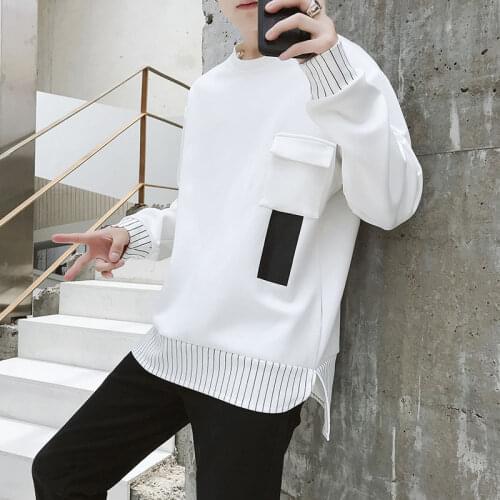 Spring and Autumn New Korean-Style Long-Sleeved Mens Loose Front Short Back Long round Collar Top