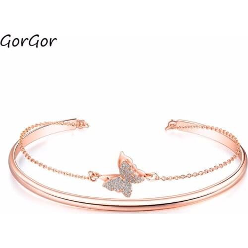 GorGor New Fashion Exquise Sweety Cute Micro-inlaid Rhinestone Beautiful Butterfly Womens Copper Bracelet 550
