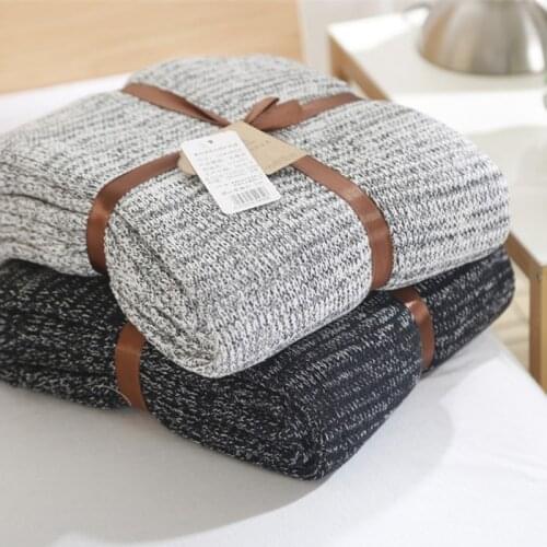 120x180cm Solid Cotton Throw Blanket For Man Grey Black Throw Sofa Bed Car Travel Wool Thread Knitted Blanket Bedroom Decoration
