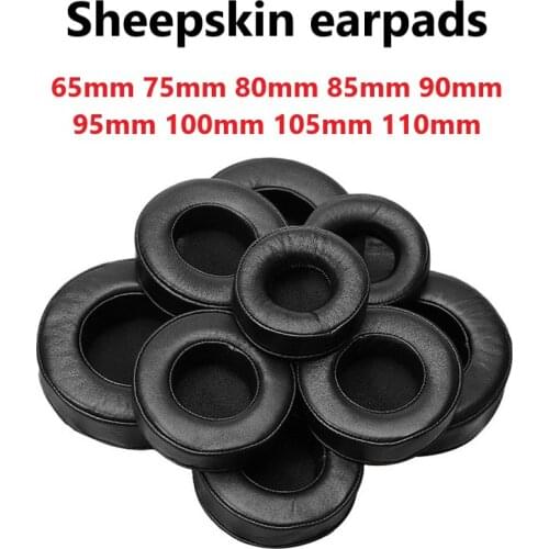Sheepskin Universal round earpads genuine leather memory foam thickened headphone cover earpads cushion 65mm 70mm 80mm 90-110mm