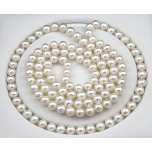 100% AAA natural pearl necklace round white sweater chain 9-10mm Fine jewelry 925 Silver clasp 130CM