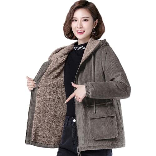 Plus Size Coat Outerwear Women 2021 New Loose Plus Velvet Thick Warm Cotton Clothes Ladies Autumn Winter Hooded Jacket Female