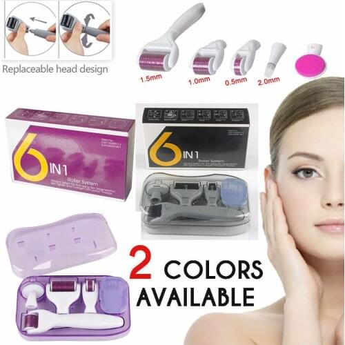 Portable DRS 6in1 Microneedle Derma Roller Facial Skin Care Rejuvenation with Travel Case Improve Fine Lines Anti Acne Scars