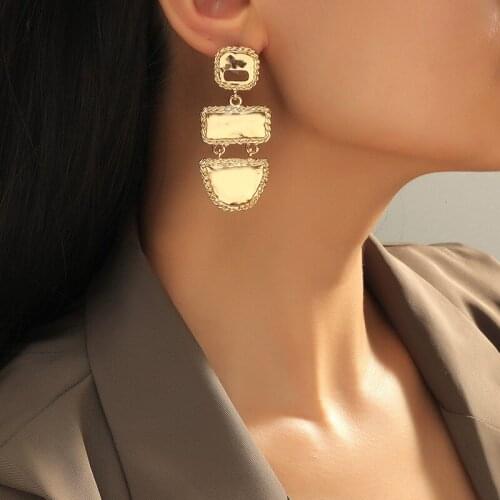 Simple Big Long Geometric Metal Statement Drop Earrings for Women Fashion Jewelry