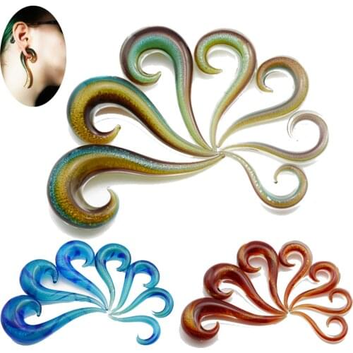 Showlove-2pcs Glitter Ear Spiral Taper Plugs Piercing Guage Earring Expander Body Jewelry