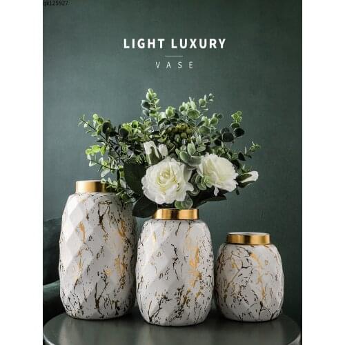Modern Marbled Gilded Ceramic Vase Living Room Countertop Decoration Flowers Hydroponic Vase Flower Arrangement Home Decoration