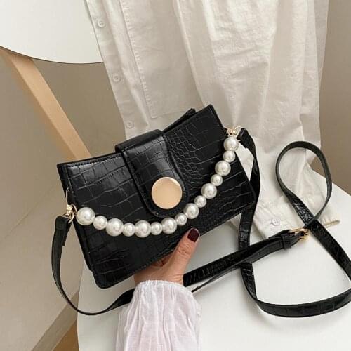 Pearl Handle Shoulder Crossbody Bags Retro Alligator Leather Women Handbag Tote Popular Simple Female Daily Bag