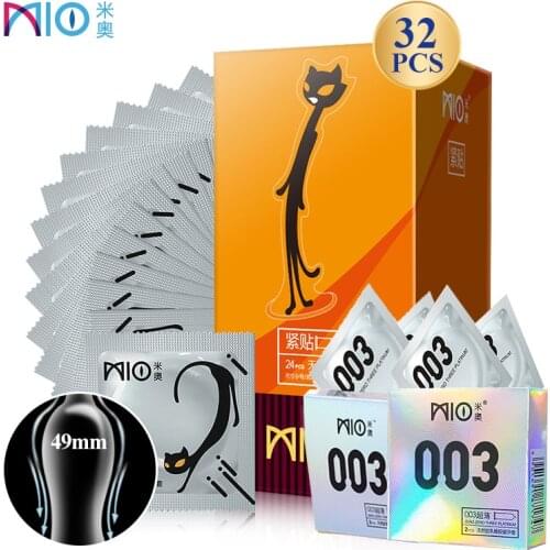 Close Fit Condom MIO 49mm Small Size Tight Delay Lubricating Ultra Thin Natural Rubber Latex Penis Sleeve Intimate Goods Sex Toy