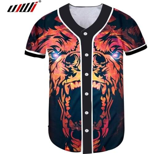 UJWI Men Baseball T Shirt Short Red Tiger 3D Printing Animal Hiphop Oversized Attire Baseball Shirt Custom Drop Shipping