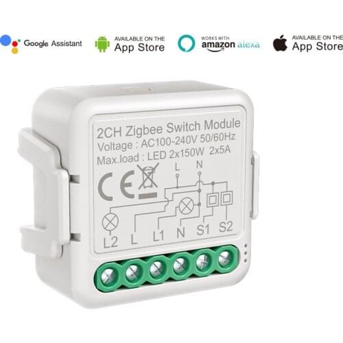 Tuya ZigBee 3.0 Smart Switch Relay With Neutral 1/2/3 Gang Wireless Light Switch Module Voice Control for Google Home Alexa Echo