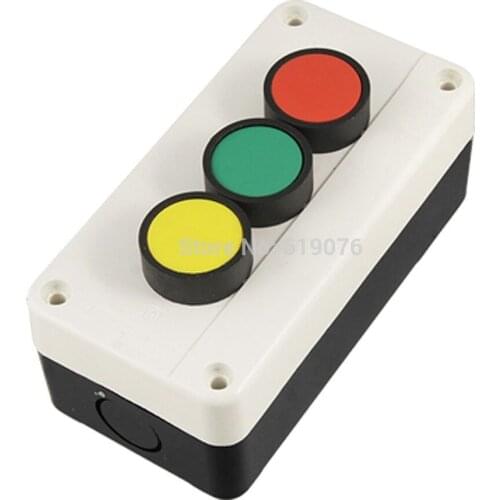 Green Red Yellow 3 Flat Push Button Momentary Switch Station