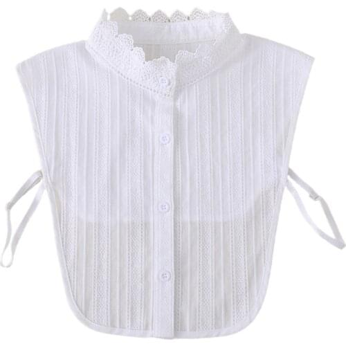 Women Sweet Jacquard Striped Lace Half Shirt Blouse Button Down Detachable Ruffl 649C