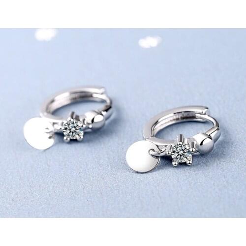 Womens Fashion Small Lovely Hoop Earrings Geometric Shiny Crystal Zirconia Round Circle Golden/White Huggies Tiny Ear Jewelry