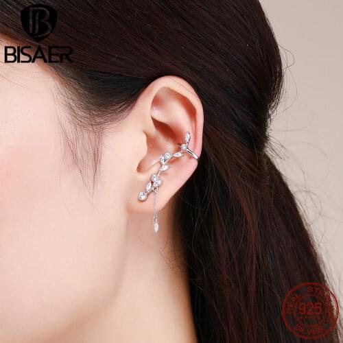 BISAER 925 Sterling Silver Fashion Tree Leaves Tree Leaf Stud Earrings for Women Fashion Earrings Sterling Silver Jewelry ECE429