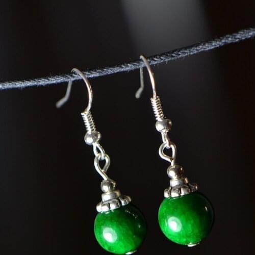 DIY 925 Silver Natural Green Jade 10mm Beads Earrings Jadeite Jewellery Fashion Accessories Hand-Carved Luck Amulet Gifts Woman