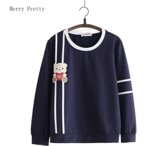 Women Hoodies And Sweatshirts Sweet Style Harajuku Cute Cartoon Bear Print Pullover Girls Clothes Long Sleeve O-neck Cotton Top