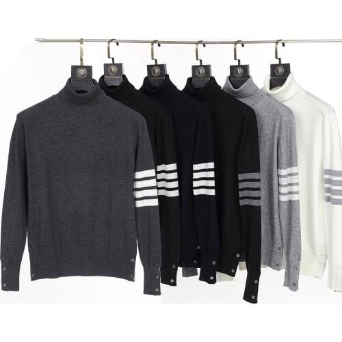 TB BROWIN Women Sweater Casual Turtleneck Knitted Long Sleeve Pullover TB Striped Korean Cardigan Wool High Quality