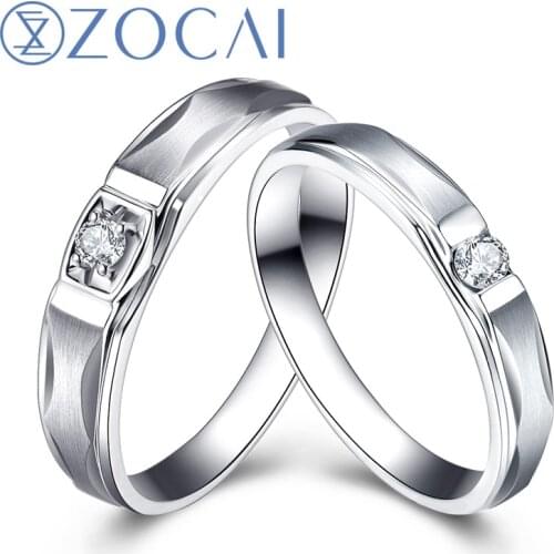ZOCAI Ring Real 0.09 Ct Certified Diamond Wedding Bands Ring His and Hers Diamond Ring 18K White Gold JBQ00006AB