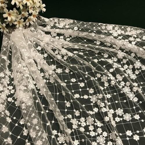 1Meter 3D Flower Piece Mesh Embroidery Lace Fabric Wedding Dress Decorative Cloth
