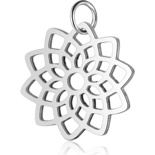 5pcs/Lot Fashion Pendant Charms Open Elegant Lotus Chakras Stainless Steel Material Diy Bracelet Necklace Jewelry Making