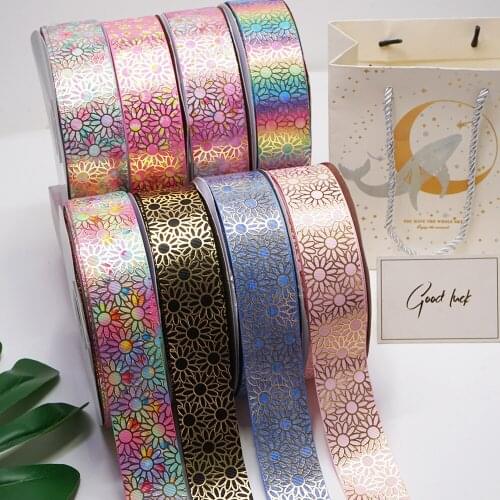 50 Yards Gold fiol Printed Grosgrain Ribbon G2201903