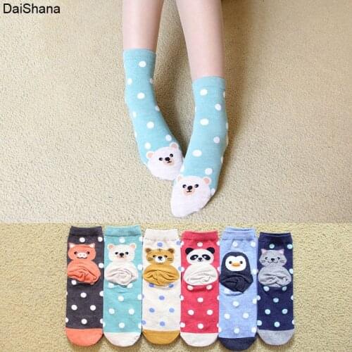 6Pairs/Lot Womens Cartoon Sock Animal Cat Zebra Cotton Funny Socks Character Cute Colorful Pattern Winter and Autumn Warm Socks