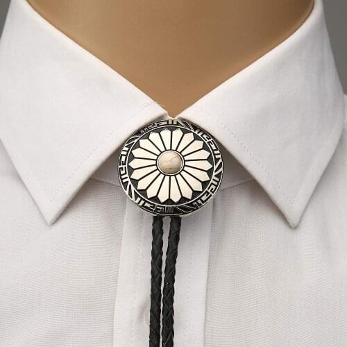 White blue red black turquoise round pandent bolo tie for man cowboy western cowgirl lather rope zinc alloy necktie